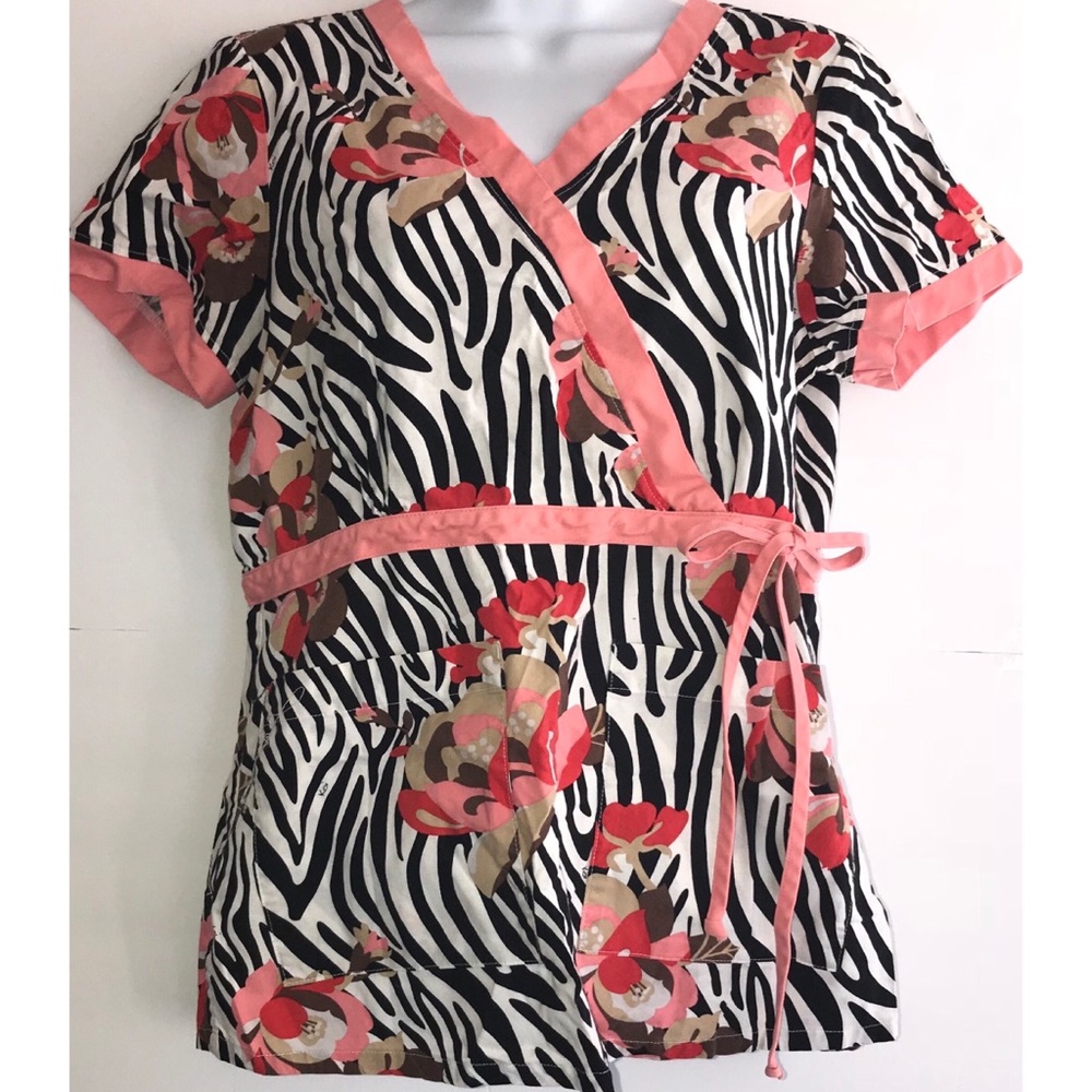 KOI Scrub Top zebra print floral